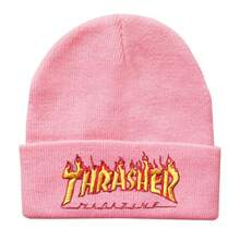 1pc Fashion Flame Letter Embroidered Knitted Hat Unisex Beanie Cold Hat Unisex, Autumn Winter Warm Knitted Hat, Lightweight And Warm Outdoor Hat Men And Women,Valentine's Day Couple's Accessories, Beanie - 螢光綠 - 查看 7
