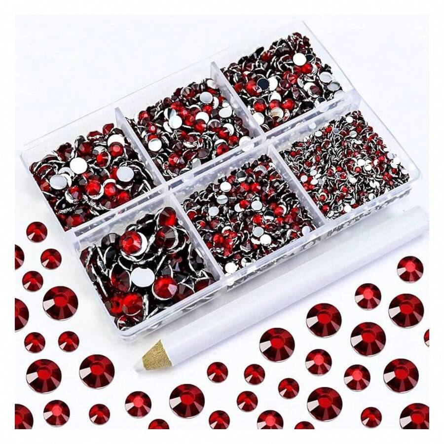4500PCS Resin Flatback Rhinestone, 2mm 3mm 4mm 5mm 6mm Ruby/Dark Red Flatback Rhinestones For Tumblers, Nails Art, Mugs, Bottles, Craft Dration, Loose Bling Glitter Gem Stone - 多色109 - 查看 1