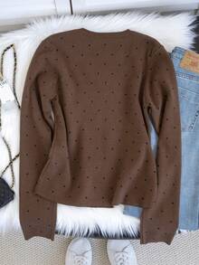 秋冬款可爱杏色圆点圆领女毛衣