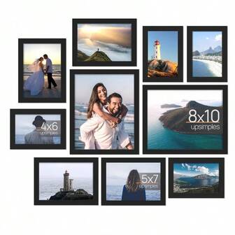 10pcs/Set Photo Frame Combination, 6", 7", 8", 10" Frame Wall Decor
