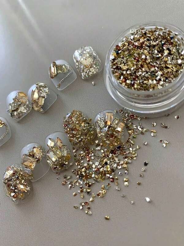 1 Box Novel Colorful Mineral Stone Asymmetrical Crushed Stone Vintage Metallic Texture Nail Art Decorations, Exquisite And Suitable For Nail Salons