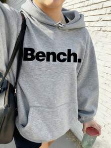 BENCH 女款寬鬆休閒連帽衛衣，圖案設計，返校季秋冬款 - 灰色 - 查看 2