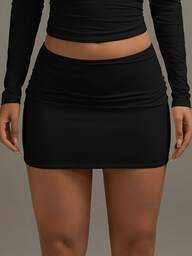 XLLAIS Damen einfarbiger plissierter Bodycon-Rock