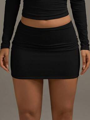 XLLAIS Women's Solid Color Pleated Bodycon Skirt