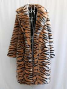 Tiger Print Faux Fur Coat, Rugged Plush Personalized Men's Fur Jacket, Urban Hunter Winter Rainproof & Snowproof Clothing, King Of The Forest - Multicolor - View 9