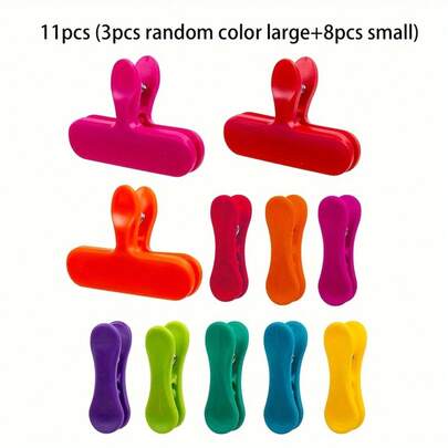 [Reusable Snack Bag Clips] Set Of 3 Colorful Snack Bag Clips| Comes With 3 Large Pieces And 8 Small Pieces| Portable And Convenient Multi-Functional Food Sealing Clip Reusable, Moisture-Proof And Dust-Proof Suitable For All Plastic Bags And Snack Bags