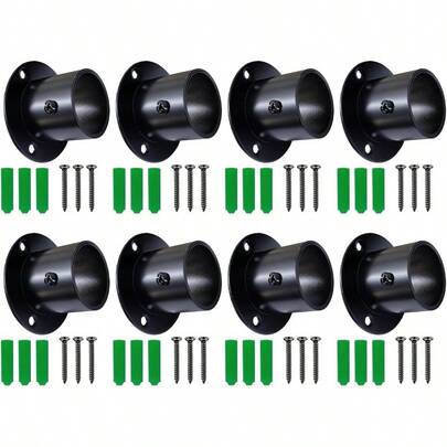 8 Packs Stainless Steel Wall Mount Pipe Bracket Pole Sockets Flange Rod Holder With Screws Use For Closet Wardrobe Shower Curtain Rod 11 4 Inch (33mm )