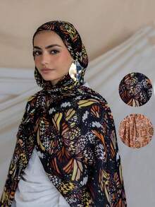 1件女士波西米亚风印花莫代尔头巾，秋冬街头情侣围巾，适合日常佩戴 - 彩色 - 查看 6