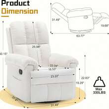 Recliner Chair, Swivel Rocker Recliner Chair For Adults, Small Recliners For Small Spaces, Upholstered Manual Recliner With Side Pockets,  Rocking Chair For Living Room, Chenille, Beige - 米色 - 查看 4
