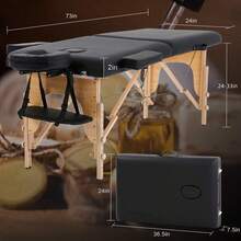 Massage Table Portable Portable Massage Bed 2 Section Long Foldable Tattoo Bed W/Carrying Case Height Adjustable Sturdy Wooden Frame,Solon&Facial Care Spa Lash Bed - màu đen - Xem 3