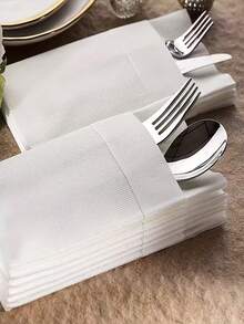 单层亚麻纹理一次性纸巾，带餐具收纳袋 - 高吸水性，优雅餐桌装饰，适用于婚礼、派对、节日和特殊活动 | 精致餐桌布置 | 餐具收纳设计 - 彩色 - 查看 1