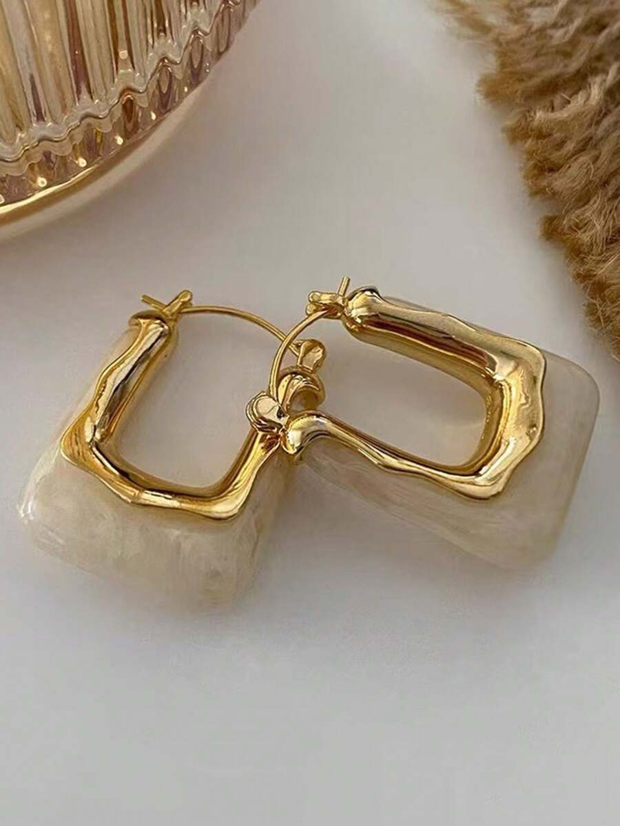 1 Pair Fashionable Exaggerated Geometric Gold Round Earrings, Feminine Style, Women's Metal Earrings, Suitable For Parties And Banquets, Heavy Jewelry - Multicolor 14 - View 1
