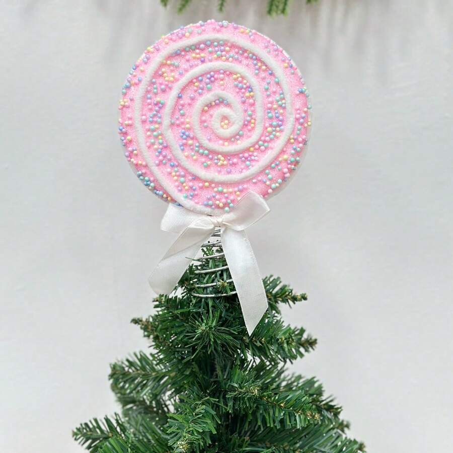 Christmas Lollipop Tree Topper With Spring Creative Candy Tree Hat Ornament For Home Office Party - Pink - View 1