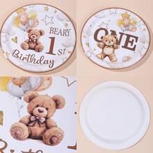 10/20/40/50pcs Set, Bear Pattern Baby Shower Paper Plates, 7 Inch And 9 Inch, Thick Disposable Brown Bear Gender Reveal Party Decorations, Suitable For 1st Birthday Party, Gender Reveal Party, Autumn Wedding, Holiday Birthday Party Supplies - Multicolor - View 6