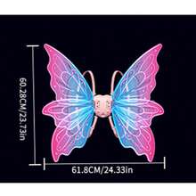 1件儿童发光蝴蝶翅膀，带闪光灯和音乐的仙女翅膀背包玩具，电池供电，适合3-10岁女孩，生日礼物，服装派对配饰 - 彩色 - 查看 9