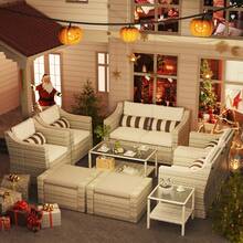 Outdoor Patio Furniture Set, 9/6/3/2 Piece Rattan Patio Furniture Set Lounge Chairs With Ottomans, Coffee Table, Plush Cushions Grey - Xám - Xem 17