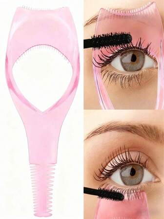 3-In-1 Eyelash Curler, Eyeliner Stencil, Eyelash Comb - Pink Plastic Eyelash Card, Lightweight Makeup Tool, Multi-Functional Eye Makeup Guide, Beginner Eyeliner Stencil