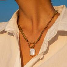 S SHOPBOHO 1 pieza Collar DIY con cierre de resorte de estilo marinero, cadena de espiga y colgante de perla rectangular grande de agua dulce - Gran perla - Ver 12