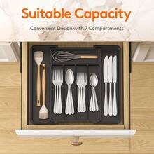 Expandable Silverware Drawer Organizer Adjustable Utensil Tray For Kitchen Storage  Free Flatware And Cutlery Holder For Spoons Forks Knives Adjustable Dividers Non-Slip Base Drawer Inserts For Cutlery Tools Kitchen Gadgets Black 8.5-14.1 X 12.1 Inches - 1 - 查看 1