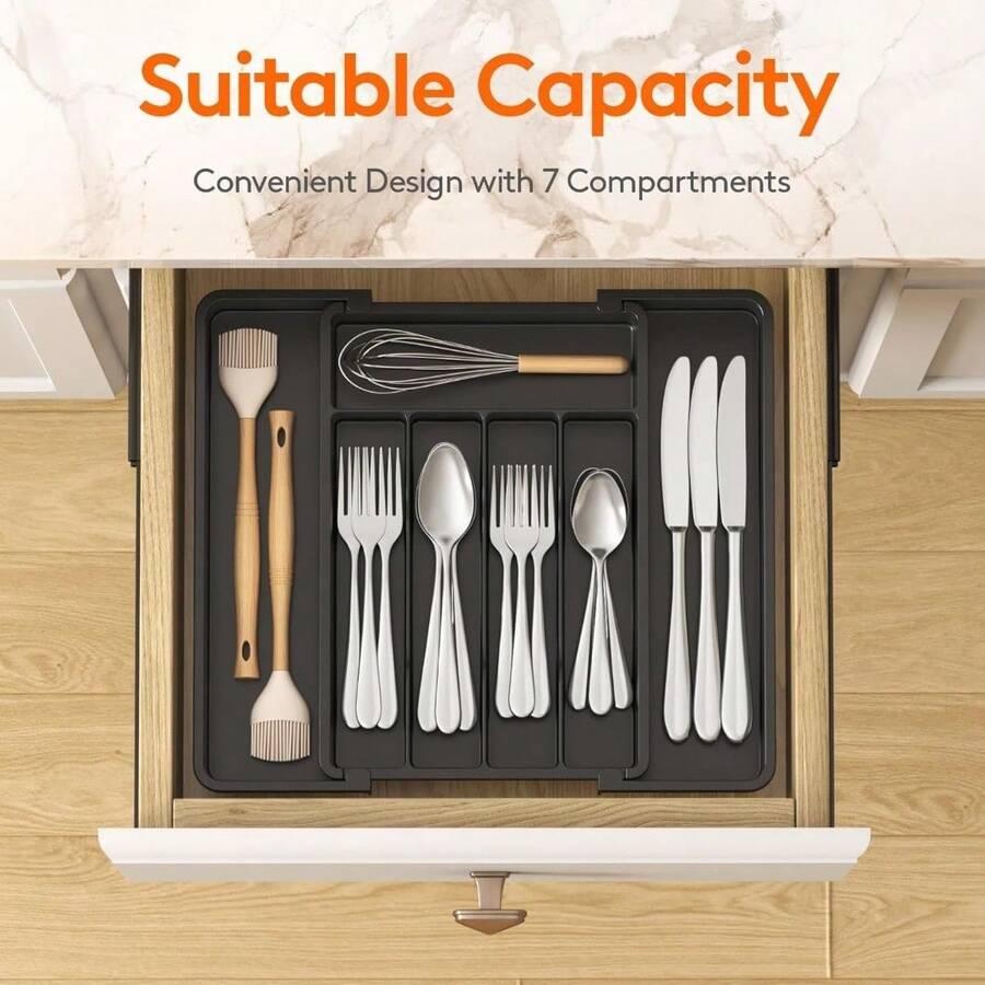 Expandable Silverware Drawer Organizer Adjustable Utensil Tray For Kitchen Storage  Free Flatware And Cutlery Holder For Spoons Forks Knives Adjustable Dividers Non-Slip Base Drawer Inserts For Cutlery Tools Kitchen Gadgets Black 8.5-14.1 X 12.1 Inches - 1 - 查看 1