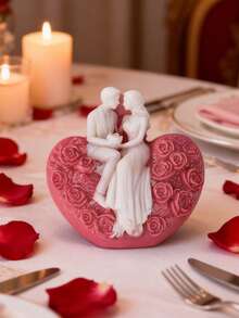 1 pieza Molde de silicona para pareja romántica (Abrazo de corazón + Rosas rojas/Estatua de beso) - Silicona flexible de alta calidad, fácil de hacer/limpiar/desmoldar | Para velas aromáticas, piedras difusoras, jabón, resina, arcilla y yeso | Perfecto para votos de boda, regalos de aniversario, Día de San Valentín y decoración de mesa para el hogar - Blanco - Ver 6