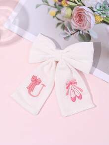 1件粉色A-Z 26字母刺繡蝴蝶結髮飾，甜美芭蕾女孩粉色蝴蝶結髮夾，白色布料髮夾，優雅生日女孩頭飾 - 彩色 - 查看 8