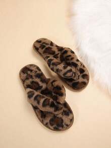 Women's Fluffy Leopard Print House Slippers - Comfy Warm Halloween Slippers For Fall Winter - Brown - View 5