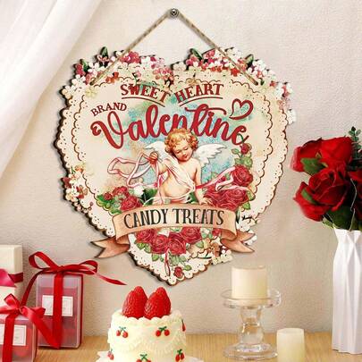 情人节门牌木质爱心挂饰花环门牌正面装饰红色爱心欢迎门挂装饰情人节婚礼客厅墙面装饰