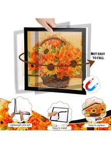 1pc Magnetic Diamond Art Frame, Self-Adhesive Photo Frame For Office And Home Wall Decor - Black - View 3