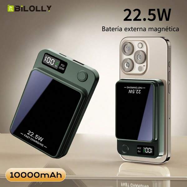  Batería externa inalámbrica magnética Bilolly de 10000 mAh cuenta con una batería recargable magnética de gran capacidad, admite carga rápida de 22,5 W/PD20 W y está equipada con una pantalla LED, dos puertos de salida y dos puertos de entrada. Compacta y portátil, es compatible con varios teléfonos móviles e ideal para usar al aire libre. Es un regalo perfecto para Navidad, Acción de Gracias o cualquier otra ocasión.