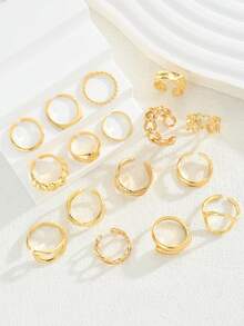 12/16pcs Geometric Asymmetrical European & American Luxury Heart Design Open Ring Set, Unique Personalized Rings Suitable For Women Party, Date, Ball, Birthday Gift, Daily Matching - Gold - View 8