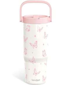 Pink Bow Stainless Steel Straw Lid Tumbler 30oz With Carry Handle For Women Girls, Insulated Travel Coffee Cup, Gift For Sports Outdoor Workout Christmas Birthday - 蝴蝶 - 查看 8