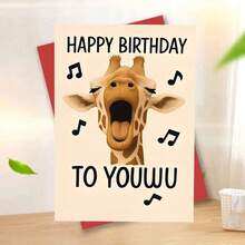 长颈鹿主题成人生日贺卡 - “致优吾”唱歌长颈鹿配音符祝福语（含信封） - 彩色 - 查看 14