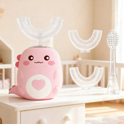 Dinosaur Electric Toothbrush, U-Shaped Electric Toothbrush, Includes 2 Replacement Brushes + 1 Straight-Handle Brush, Cartoon U-Shaped Toothbrush, Cartoon Toothbrush, U-Shaped Smart Electric Toothbrush, Suitable For Teeth Cleaning, Comprehensive CoverageAnd Effective Teeth Cleaning, Home BathroomDecor Summer Back To School, Christmas Gifts, Birthday Gifts, 150mAh