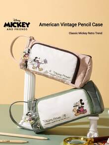 Disney 升级版米奇老鼠学生铅笔盒，大容量简约文具盒，高品质便携式铅笔袋，复古美式学生专用卡通铅笔收纳袋 - 彩色 - 查看 5