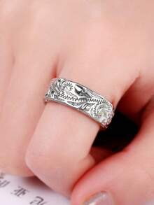 1枚优雅花朵造型戒指，女士礼物，适合婚礼、订婚、周年纪念、派对及其他场合 - 銀色 - 查看 8