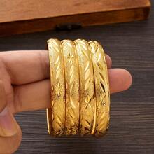 4 pièces Bracelets ouverts arabes classiques de luxe dorés, cadeau de bijoux parfait pour la fête d'anniversaire de femmes africaines