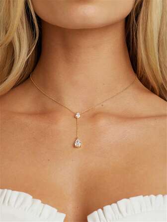 1件简约优雅水滴吊坠Y型项链，金色，女士日常项链，适合通勤、约会、派对，送给妈妈和女朋友的礼物