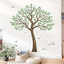 Wondever Large Tree Wall Stickers For Living Room/Bedroom TV Wall Decor (H: 63inchs), Green Leaves & Birds Peel & Stick Wall Decals - As Pic - View 4