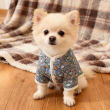 新款秋冬宠物服装，带牵引环，加厚保暖，适合小型犬、猫咪、泰迪犬、贵宾犬等，秋冬花卉图案背心 - 彩色 - 查看 12