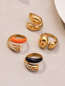 1pc MiDuoDuo Chunky Water Drop Zirconia Geometric Enamel Unisex Open Ring Set, 18K Gold Plated Stainless Steel Fashion Creative Personalized Accessory For Women - A656 Wide Teardrop-shaped Open Ring - View 8