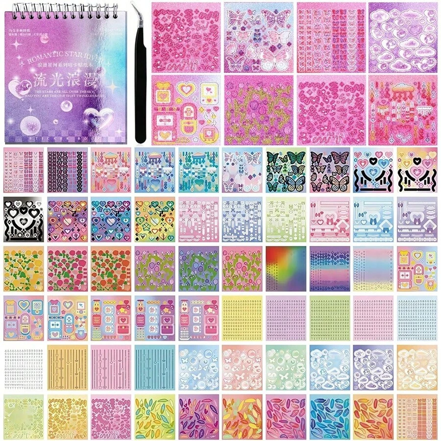 3500Pcs Korean Stickers For Kpop Photocards Decor Stickers Book Aesthetic  Sticker Glitter Butterfly Sweetheart Ribbon Flower Alphabet Cute Scrapbook Sticker For DIY Card Art Crafts 60-Page - Tờ Aa-60 - Xem 1