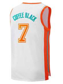 加大码7号白色篮球服，宽松无袖圆领上衣，饰有椰子树刺绣，适合篮球、运动、跑步、健身等场合。