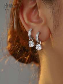 Hihho 1 par de pendientes con colgante de circonita cuadrada, joyería de moda como regalo para mujeres, adecuado para citas