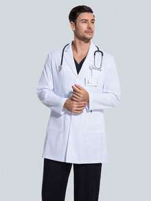 cimmuovere 男士长袖V领多口袋手术服外套，护士制服，牙医、医疗保健、宠物医院、实验室工作服 - 白色 - 查看 3