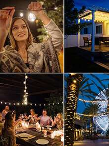 1 pieza Luces de cadena LED G40 de 9m/14m/17m/26m, luces de cuerda para exteriores para jardín, fiesta, Navidad, boda, Año Nuevo, camping, patio, decoración de calles - Amarillo - Ver 7