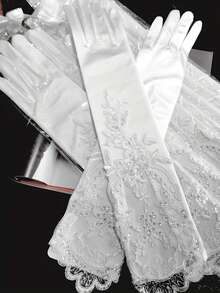 1 双优雅珍珠蕾丝婚礼手套 - 长款正式手套，适合新娘、下午茶会和正式场合，仅限手洗，新娘配饰，精致设计，适合特殊活动和派对 - 彩色 - 查看 4