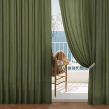 White Privacy Sheer Curtains 84 Inch, Light Filtering 2 Panels Set - Olive Green - View 10