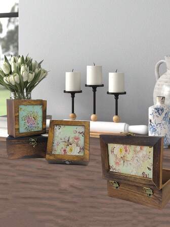 1 Piece Handmade Retro Wooden Cabinet With Glass Door Panel For Cosmetics And Miscellaneous Storage Box, Vintage Wooden Storage Box For Jewelry Organizer, Desktop Storage Makeup Box Gifts For Women