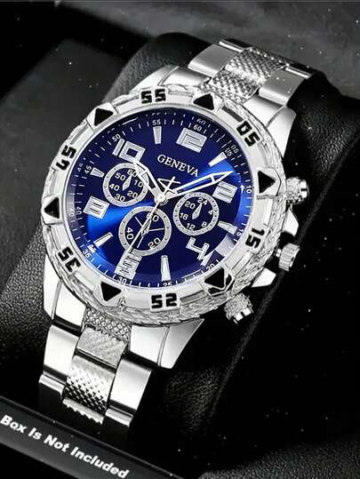 This Multi-Functional Business Watch For Men Features A Round Diamond-Encrusted Dial And An Adjustable Metal Strap. The Silver Metal Strap Paired With The Dazzling Blue Dial Makes It Comfortable To Wear And Suitable For Various Styles. It Is Suitable For Daily Commuting, Business Meetings, And Other Occasions.